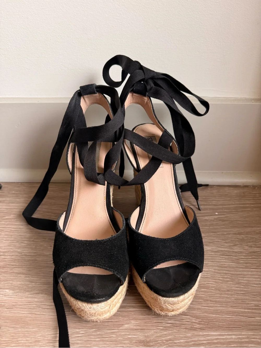 Steve Madden Black Espadrille Wedge Lace-Up Sandals